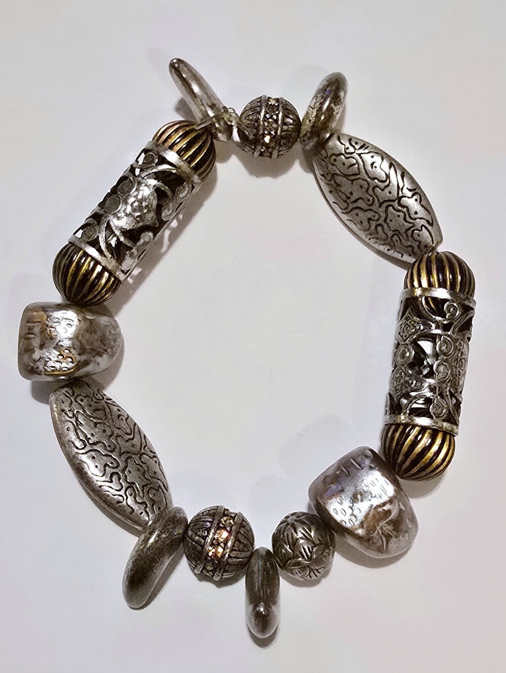 Beaded bracelet silver tone elastic boho stretch stretchy southwestern handmade